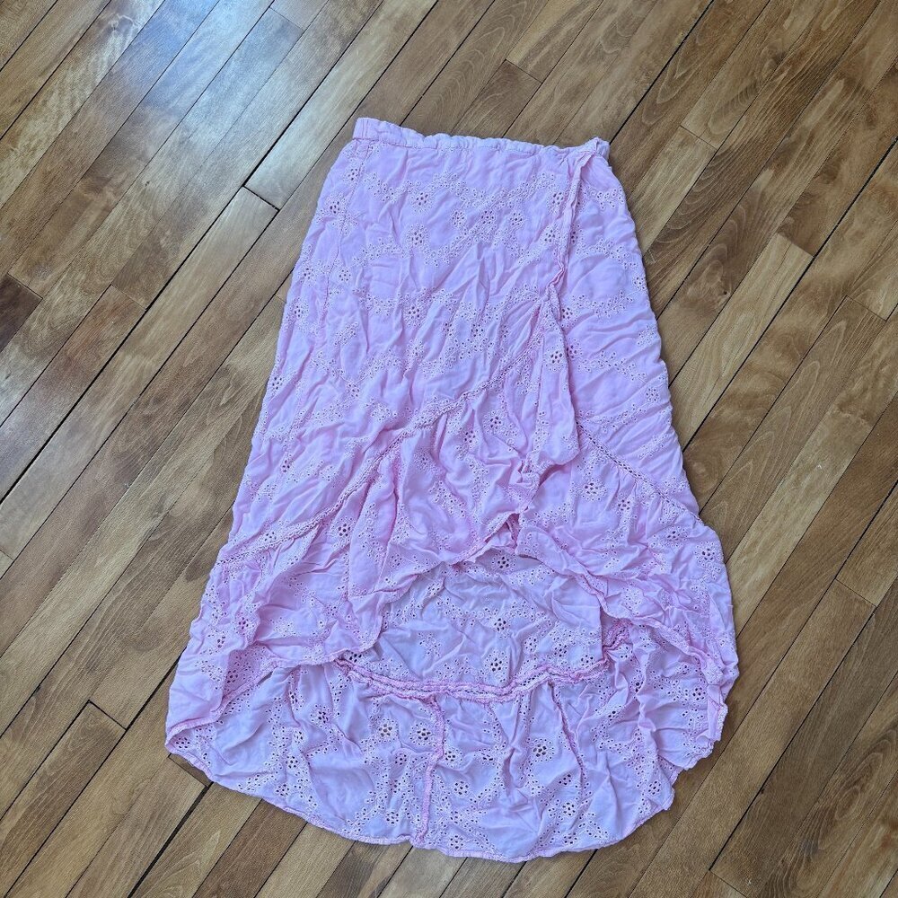Young Fabulous & Broke Pink Eyelet Lace Asymmetric Faux Wrap Skirt - Size M